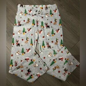 Christmas Pajama Bottoms (light gray/dog print)